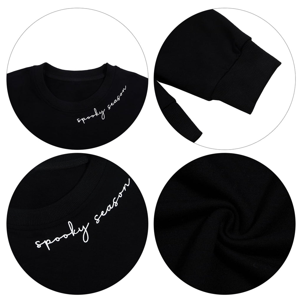 Black Spooky Season Halloween Ghost Printed Drop Shoulder Sweatshirt