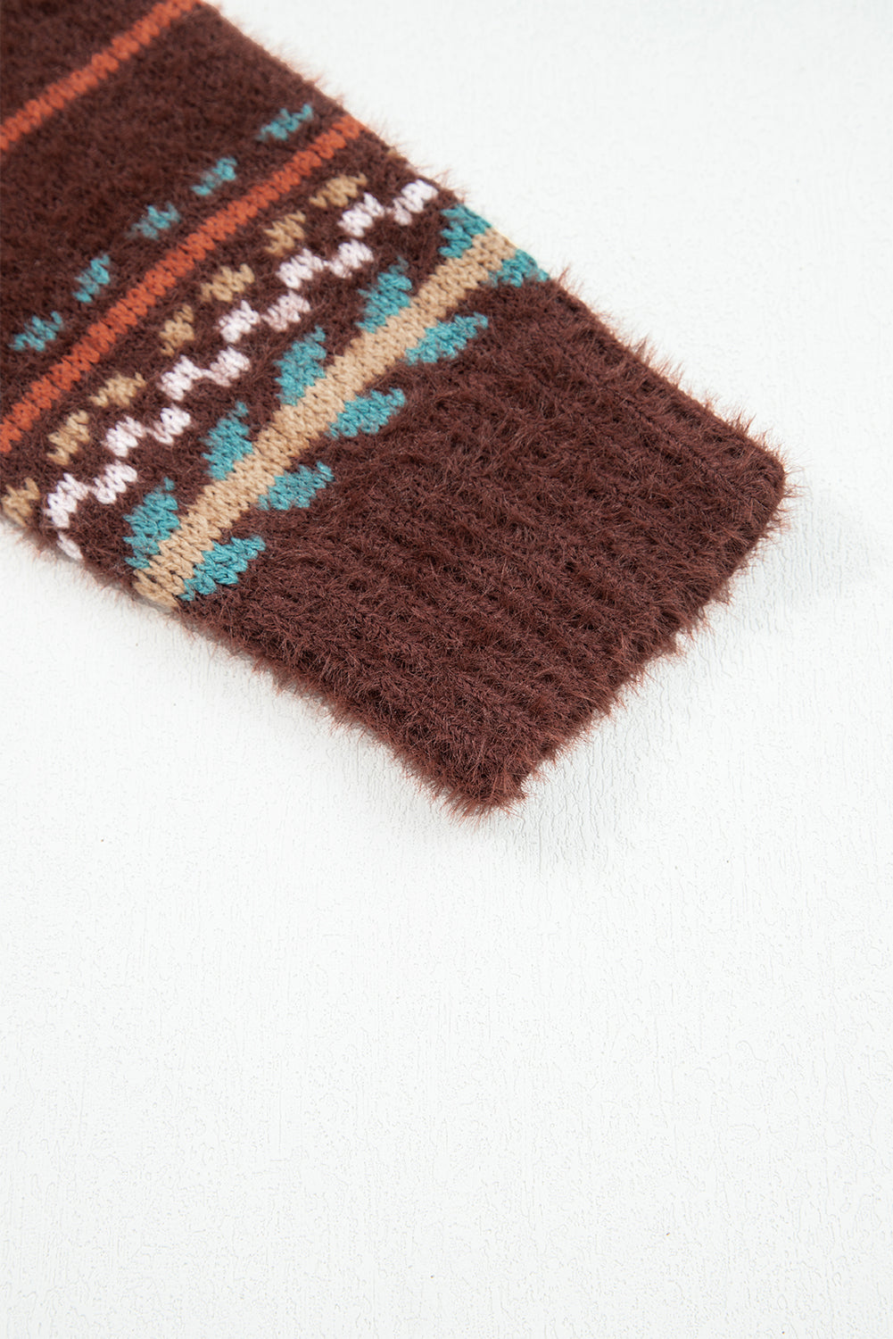 Brown Pattern Mohair Knitted Drop Shoulder Sweater