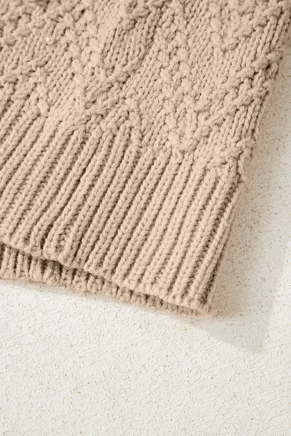 Smoke Gray Pearl Embellished Button Front V Neck Sweater Cardigan