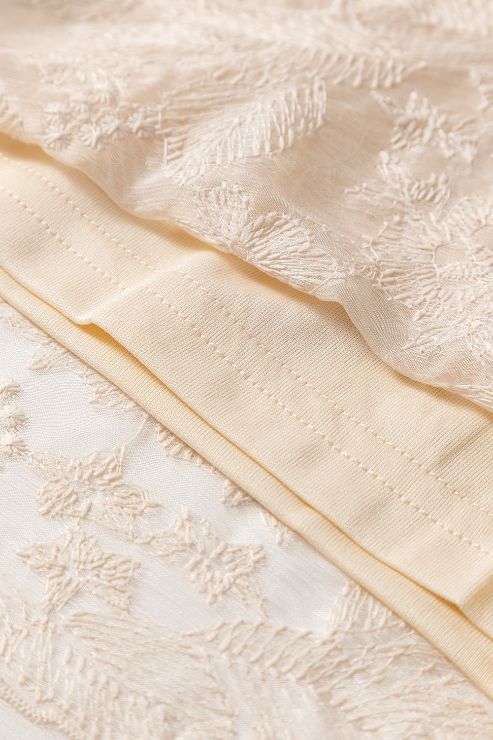 Oatmeal Embroidered Mesh Overlay Flowy Long Skirt