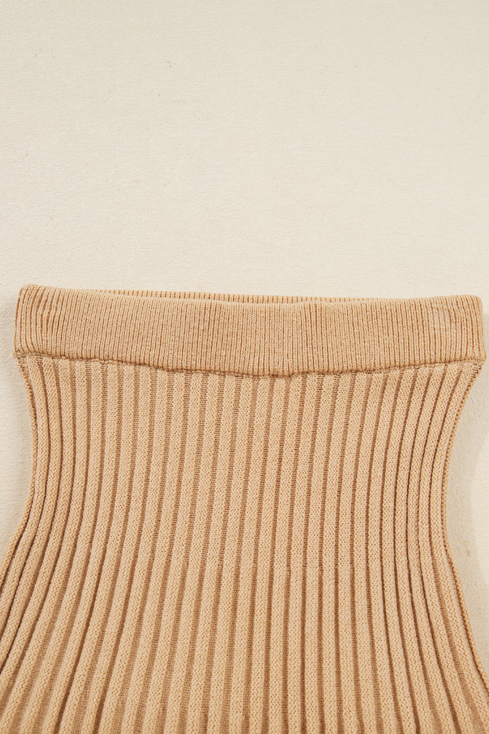 Camel brown High Neck Puff Sleeve Sweater Pleated Mini Skirt 2pcs Knitted Outfit