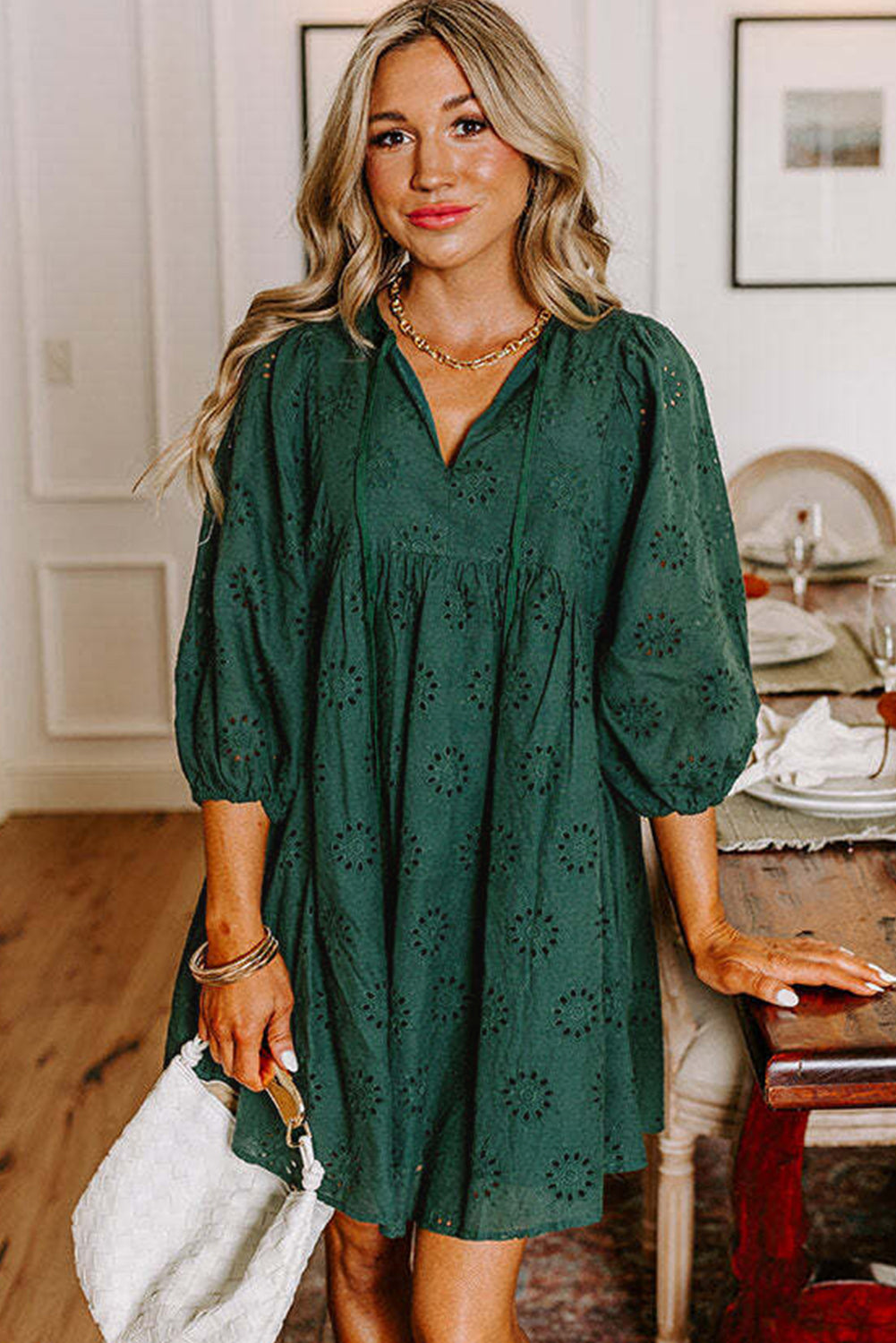 Blackish Green Embroidered Eyelet Pattern Puff Sleeve Mini Dress Monroe Collective Blackish Green Embroidered Eyelet Pattern Puff Sleeve Mini Dress Monroe Collective