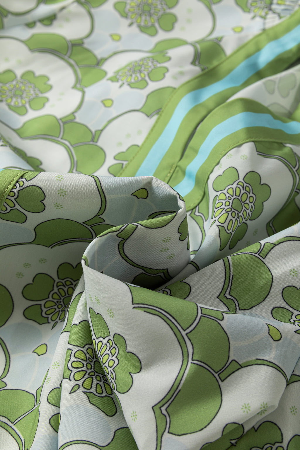 Green Floral Clouds Ruffled Short Sleeve Blouse