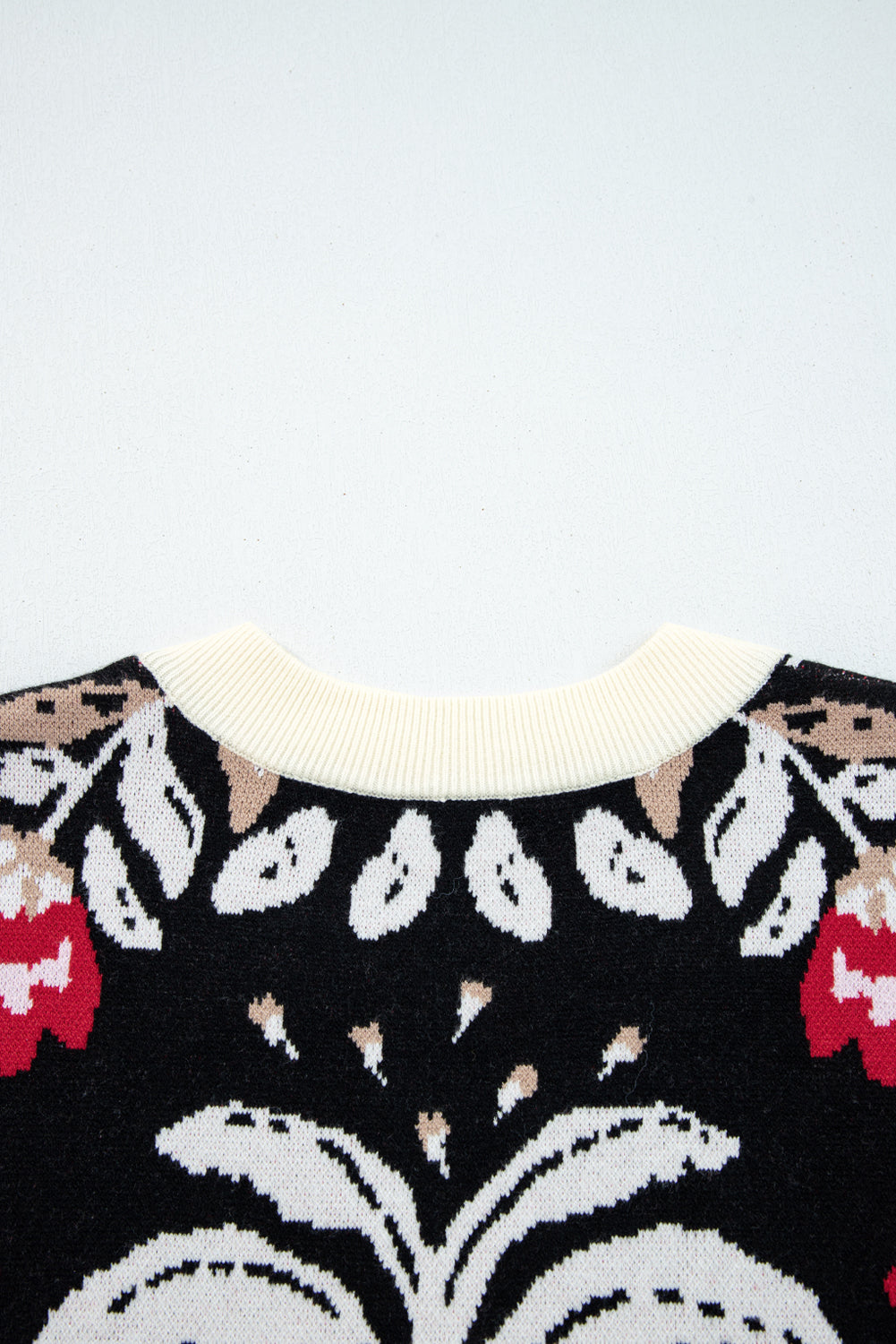 Black Floral Print Buttoned Front V Neck Knit Cardigan