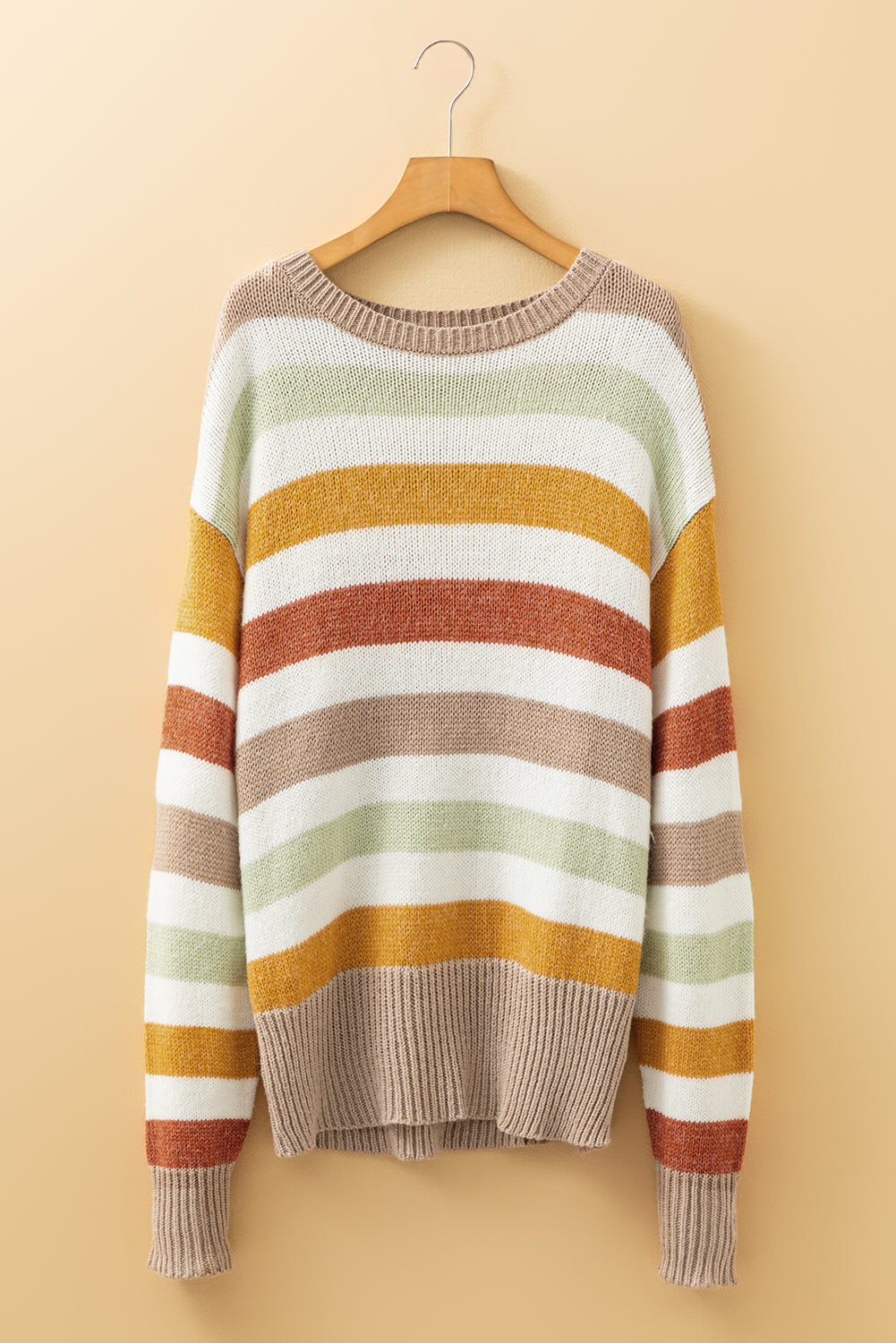 Multicolour Stripe Drop Shoulder Crew Neck Sweater