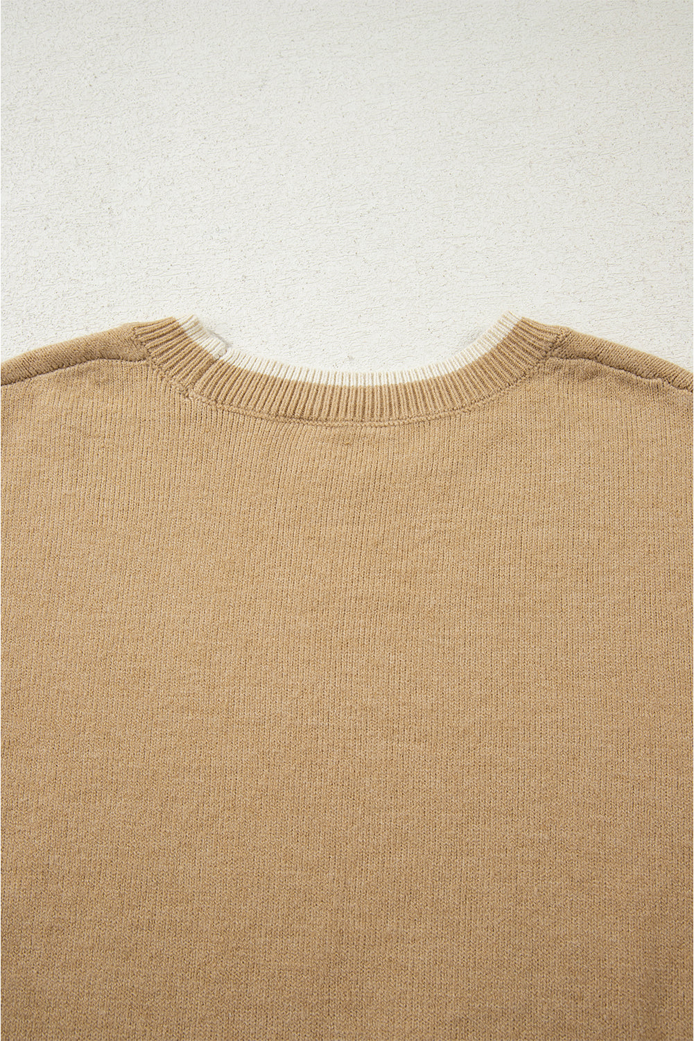 Tan Leopard Bow Decor Split Cuff Contrast Trim Sweater