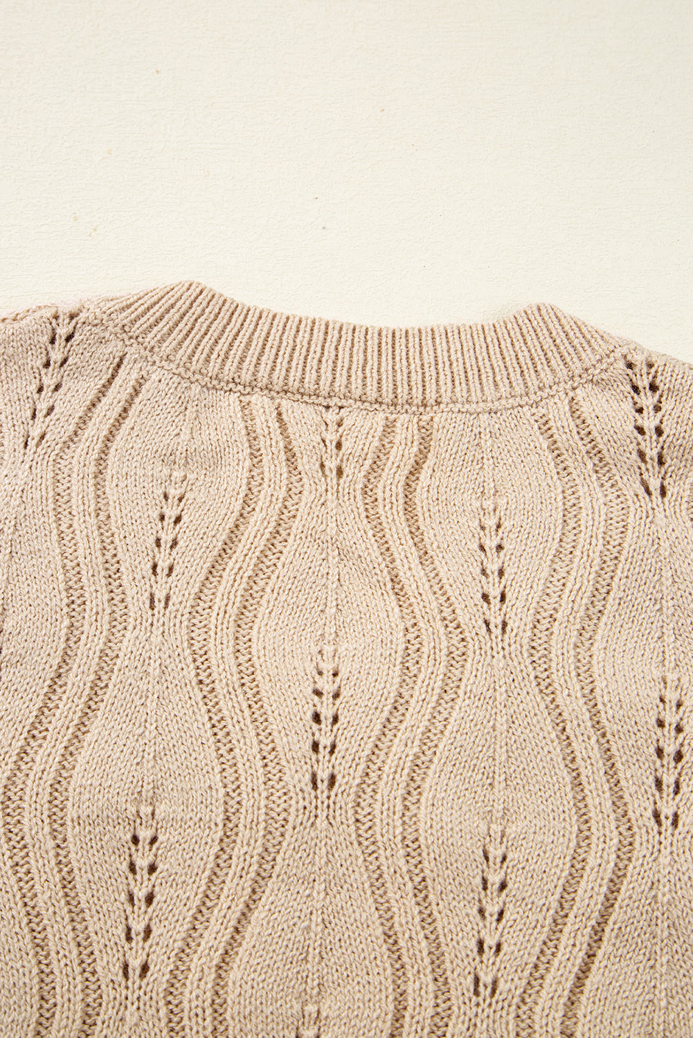 Smoke Gray Pearl Beaded Pointelle Knit V Neck Lace Patchwork Sleeve Sweater