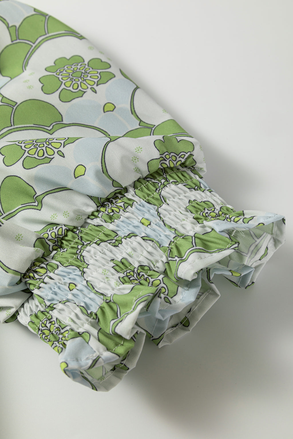 Green Floral Clouds Ruffled Short Sleeve Blouse