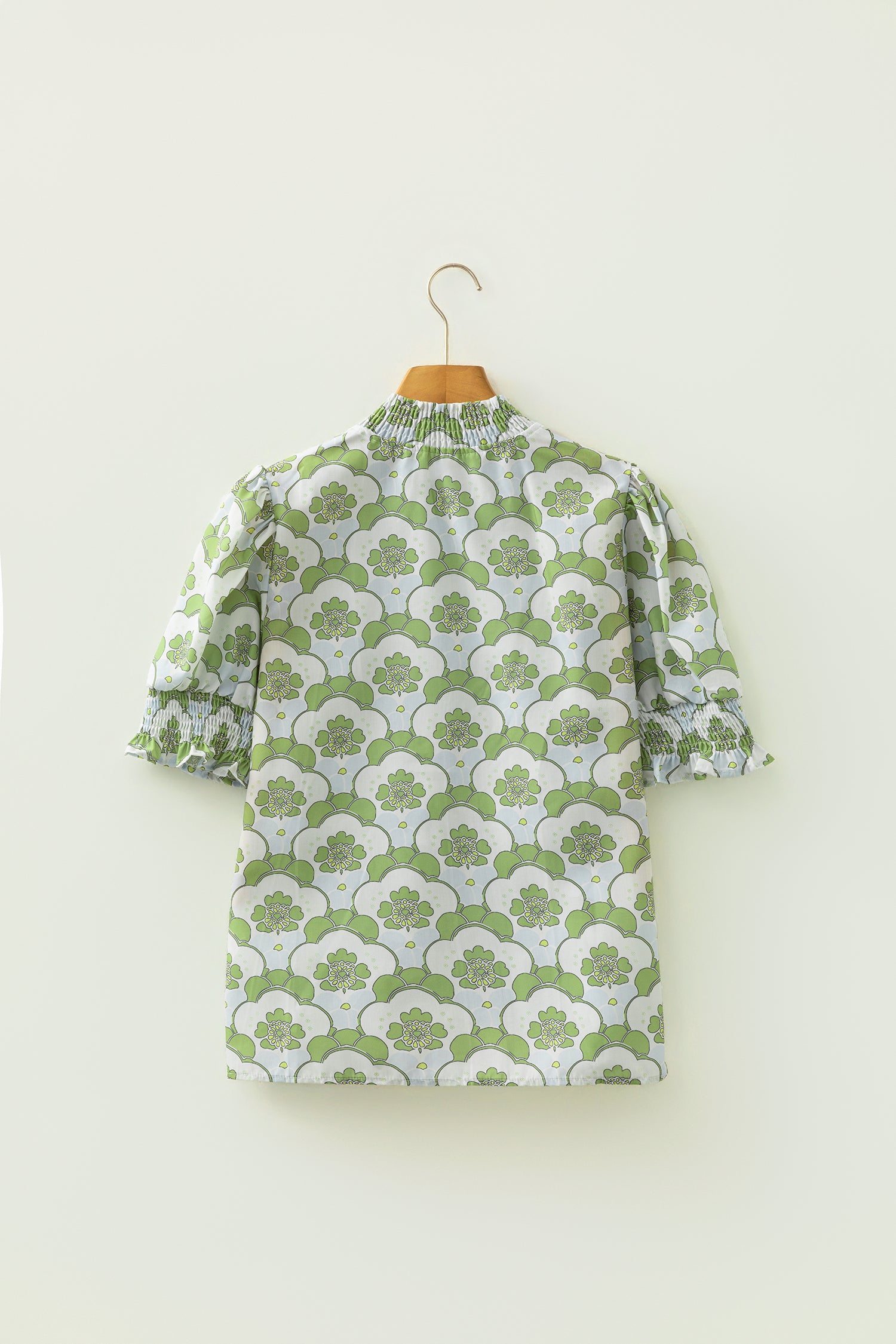 Green Floral Clouds Ruffled Short Sleeve Blouse