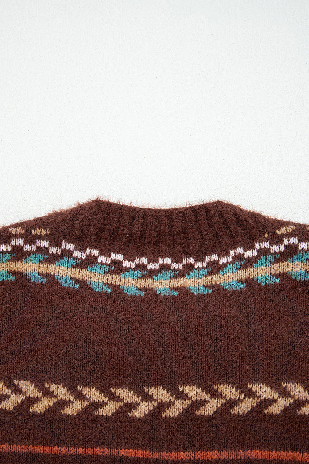 Brown Pattern Mohair Knitted Drop Shoulder Sweater