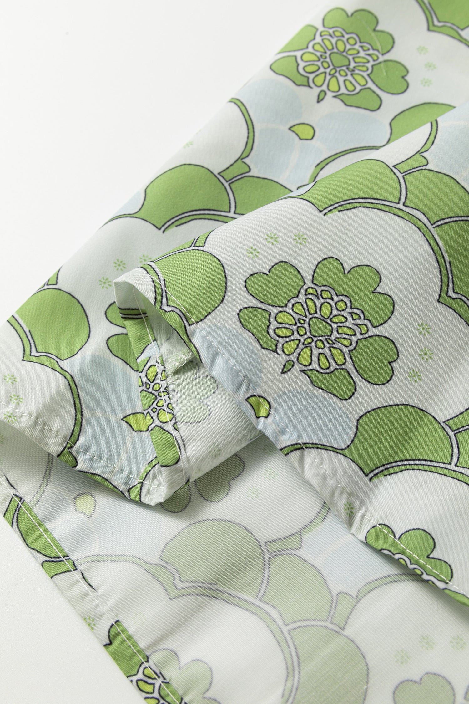 Green Floral Clouds Ruffled Short Sleeve Blouse