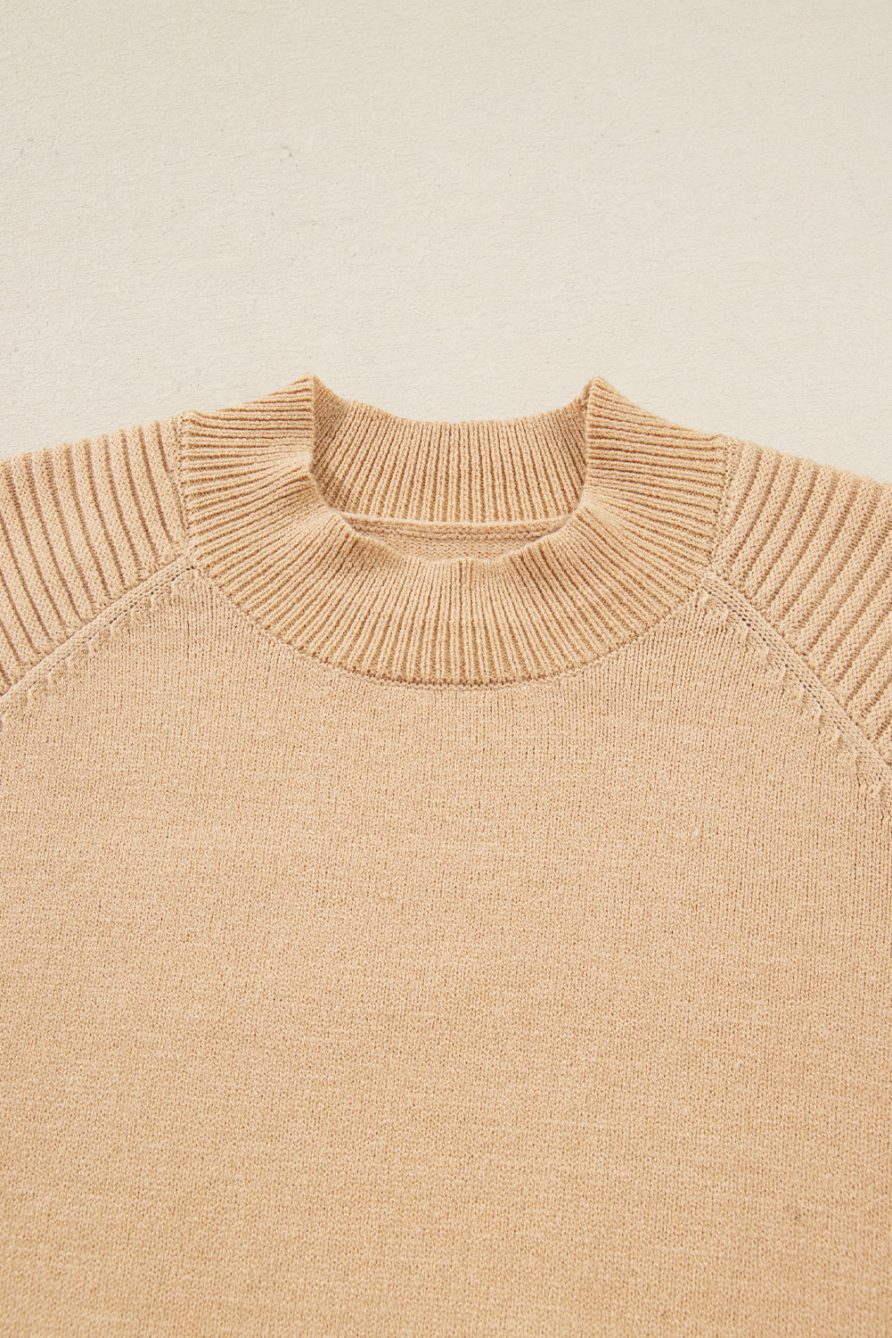 Camel brown High Neck Puff Sleeve Sweater Pleated Mini Skirt 2pcs Knitted Outfit