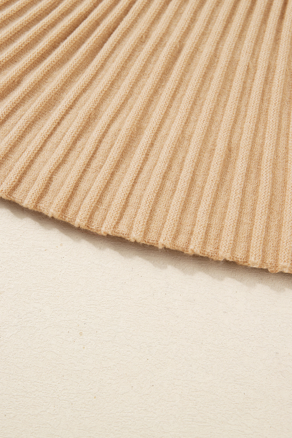 Camel brown High Neck Puff Sleeve Sweater Pleated Mini Skirt 2pcs Knitted Outfit