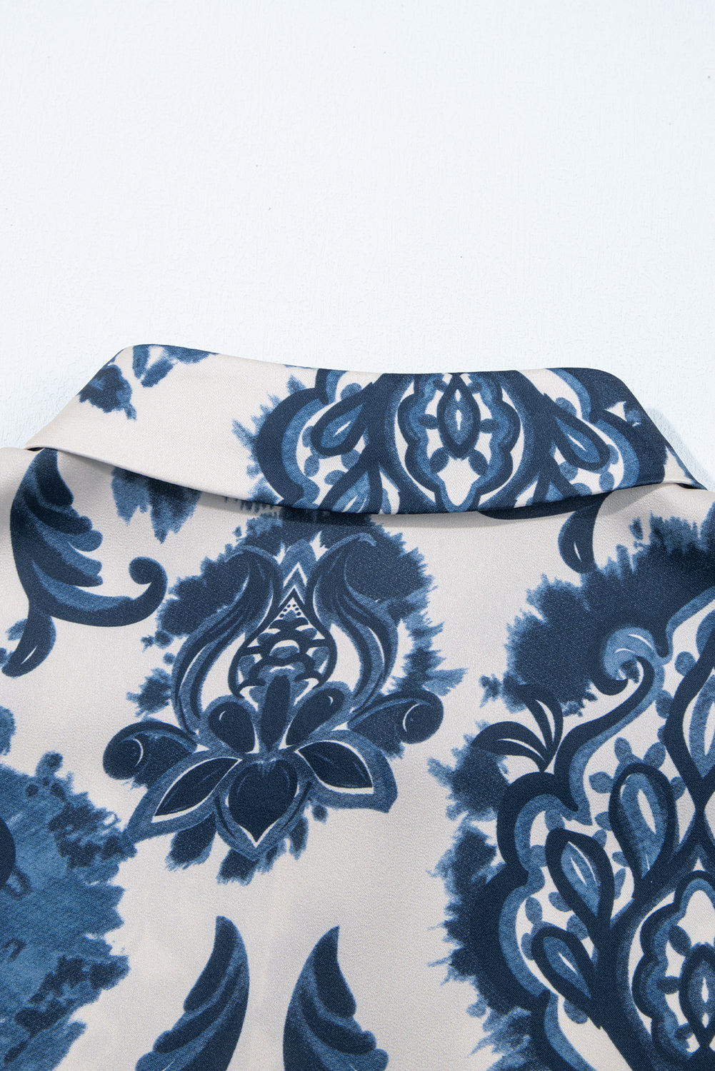 Blue Boho Floral Print Buttoned Collared Loose Fit Mini Dress