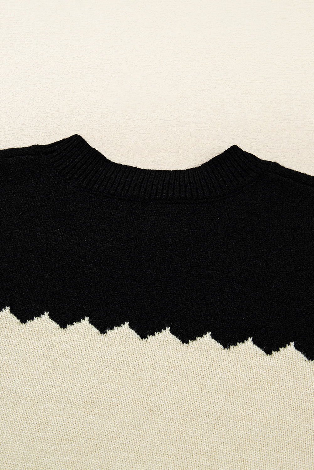 Black Colorblock Crew Neck Drop Shoulder Sweater