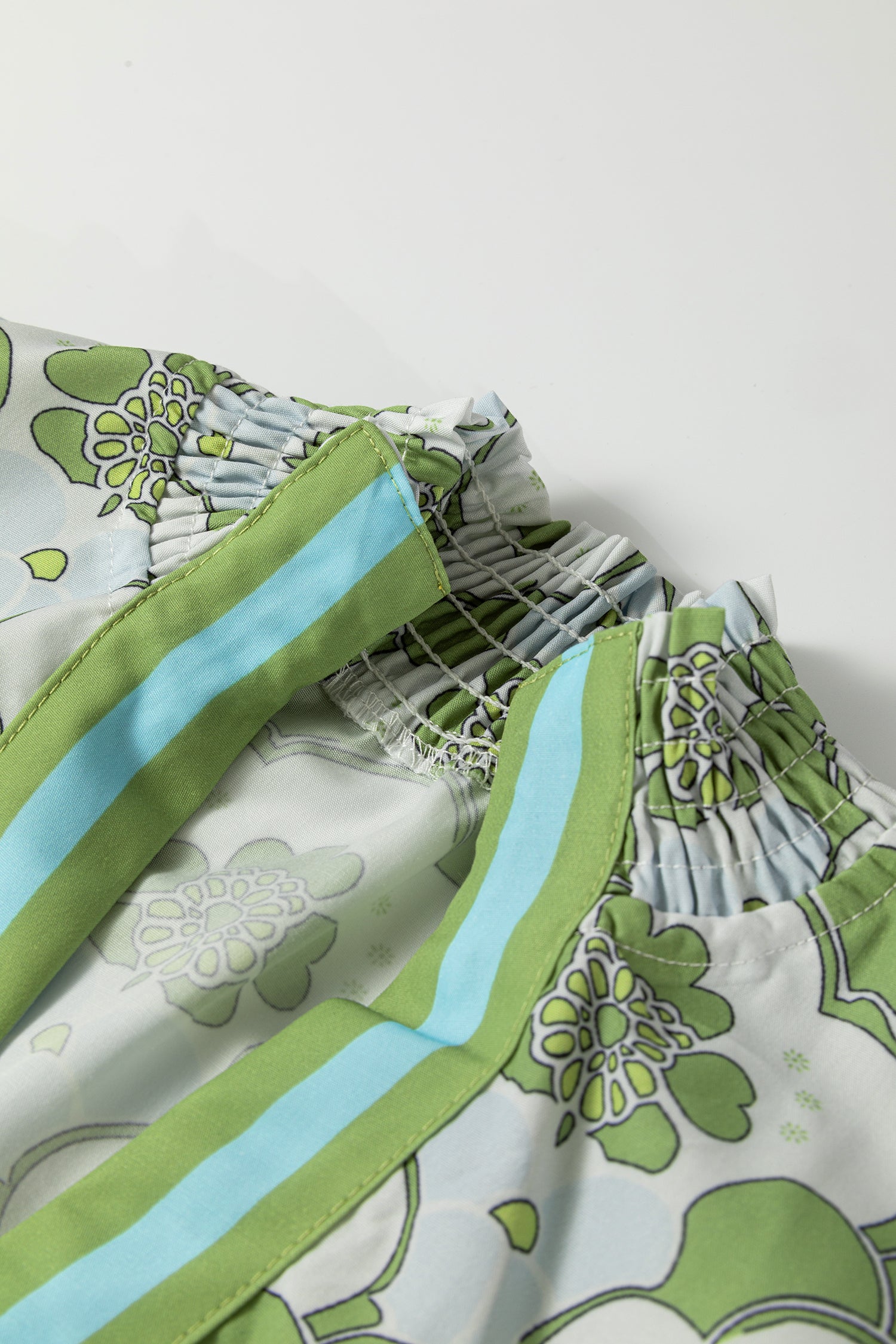 Green Floral Clouds Ruffled Short Sleeve Blouse