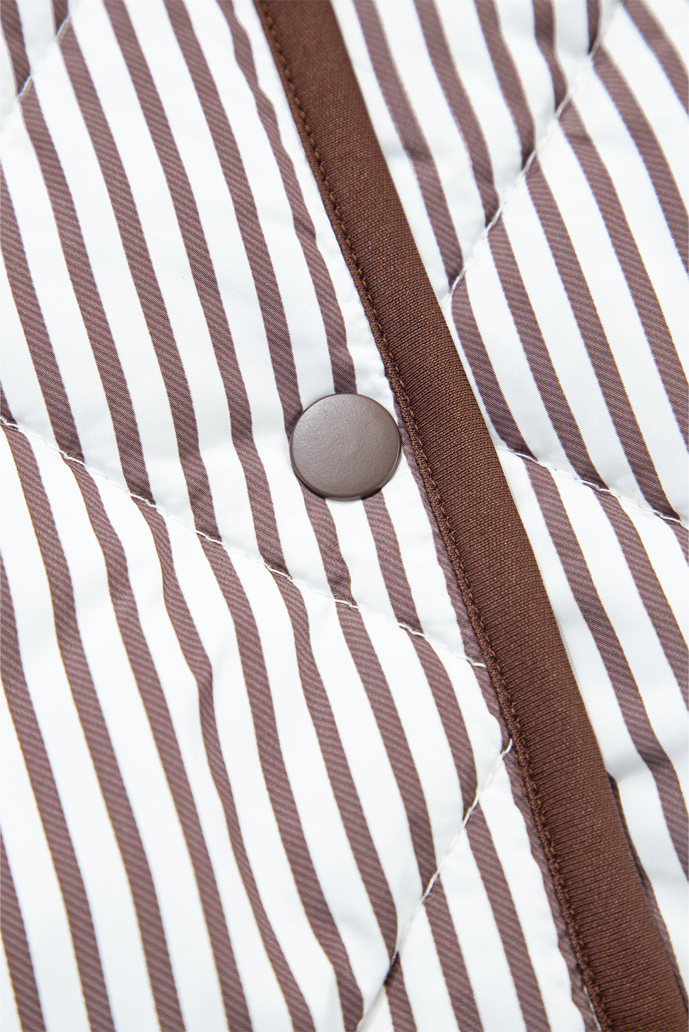 Brown Stripe Snap Button Scalloped Hem Collared Winter Vest
