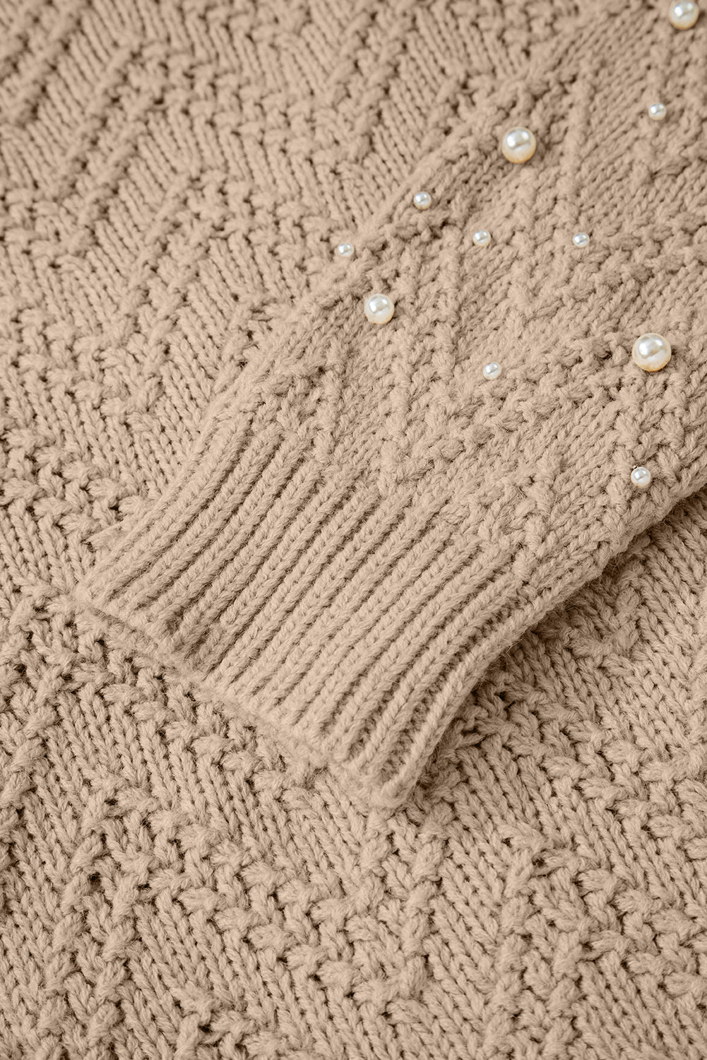 Smoke Gray Pearl Embellished Button Front V Neck Sweater Cardigan